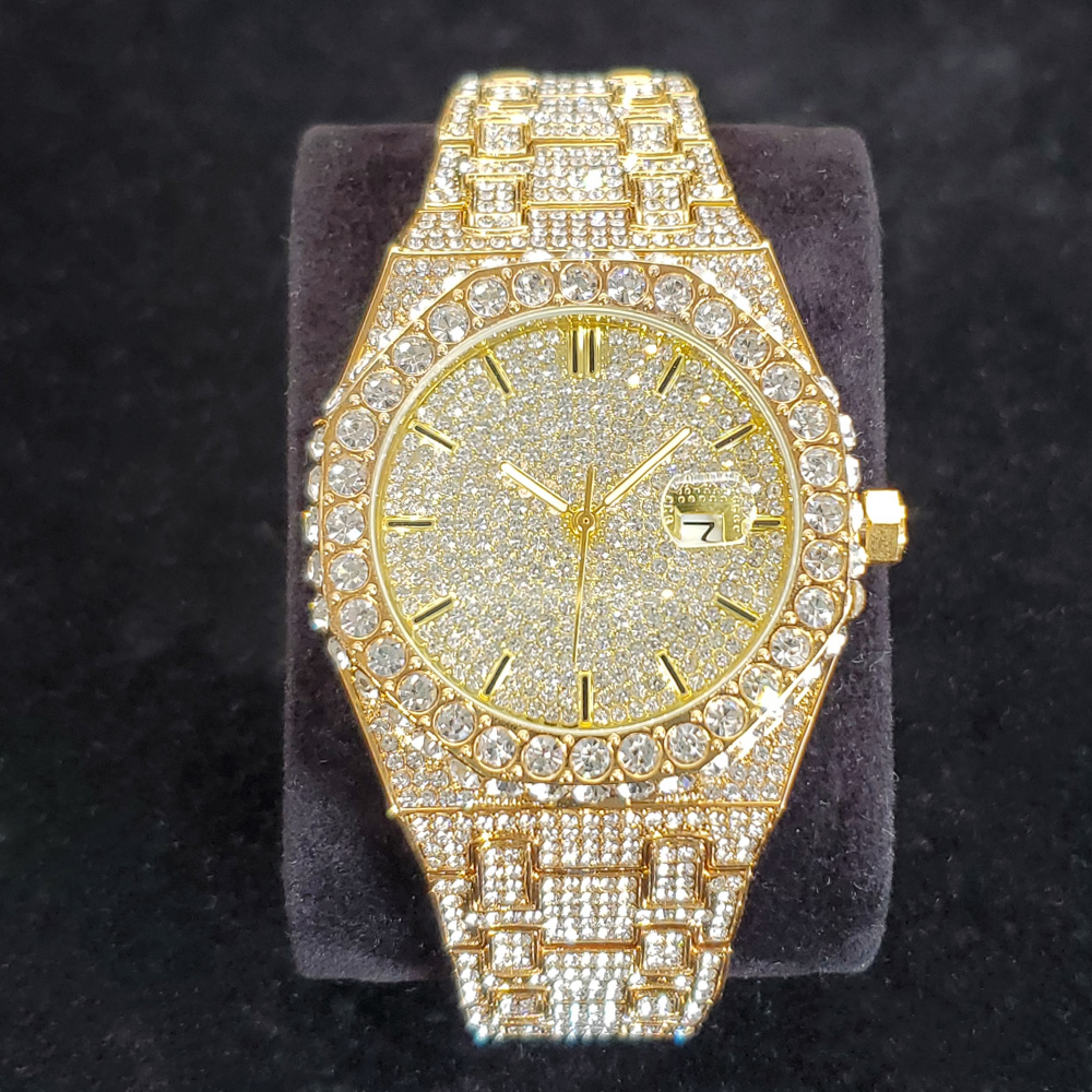 Luxury Watch Iceberg - นาฬิกาข้อมือผู้ชายหรูหราประดับเพชรทองคำ แบรนด์ดัง แฟชั่น ประดับคริสตัล ควอตซ์ สายสแตนเลสสตีลเงางาม