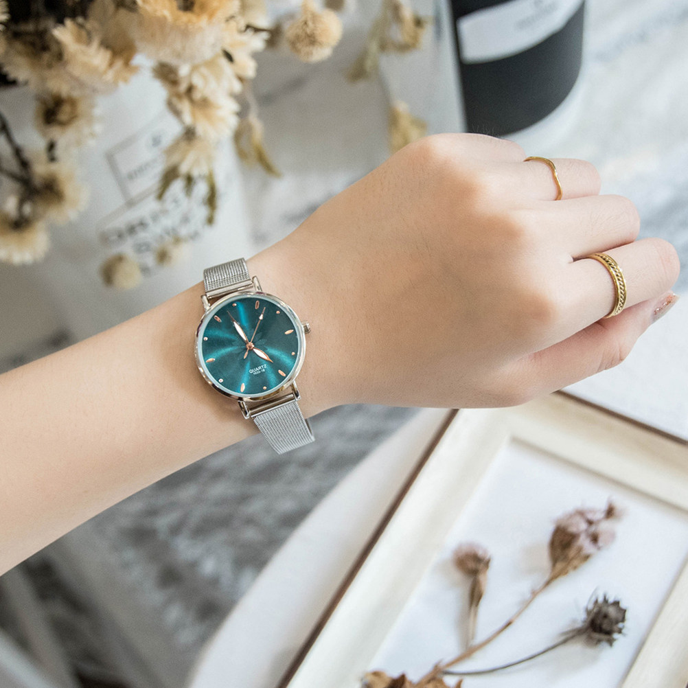 Luxury Watch Gift For Her - นาฬิกาควอตซ์สำหรับผู้หญิง ดีไซน์หรูหรา สายข้อมือโลหะผสมแบบตาข่าย ผิวขัดเงา หน้าปัดเรียบง่าย บอกเวลาแม่นยำ