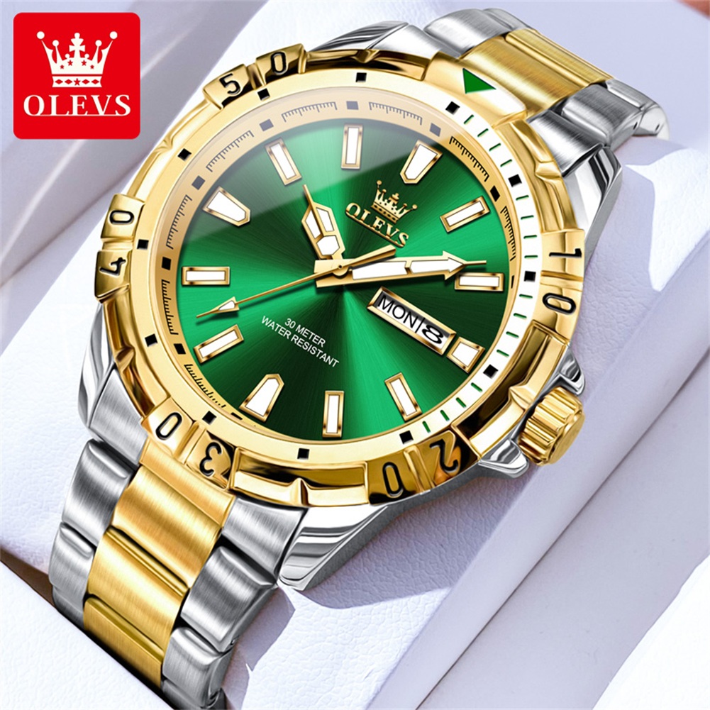Luxury Watch Maker - OLEVS 5560 นาฬิกาข้อมือควอตซ์แบรนด์ชั้นนำสำหรับผู้ชายปฏิทินคู่กันน้ำสแตนเลสสตีลเรืองแสงหรูหรานาฬิกาธุรกิจสำหรับผู้ชาย