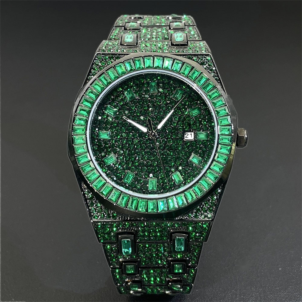 Luxury Watch Iceberg - 2024 Hip Hopเพชรสีเขียวนาฬิกาสําหรับชายแฟชั่นอัตโนมัติวันที่AAAนาฬิกาควอตซ์ชุดสแควร์เย็นเครื่องประดับนาฬิกาข้อมือMan Reloj