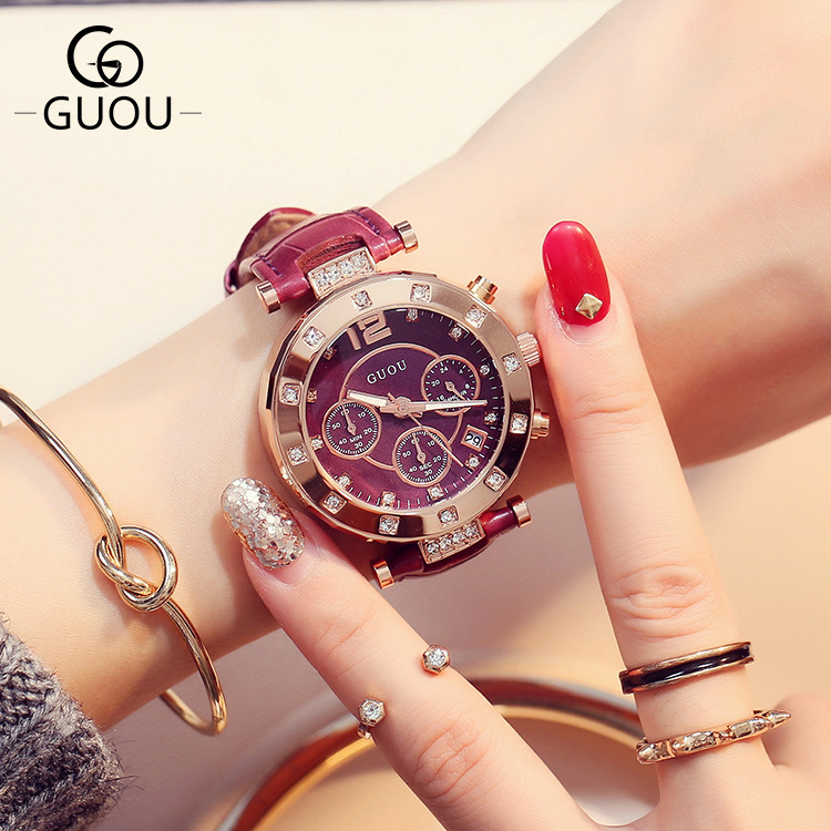 Luxury Watch Top 10 - 2018 guou นาฬิกาแบรนด์ชั้นนำแฟชั่นหรูหราผู้หญิงสร้อยข้อมือผู้หญิงนาฬิกาข้อมือผู้หญิงสำหรับนาฬิกาปฏิทินหนัง relogio feminino saat