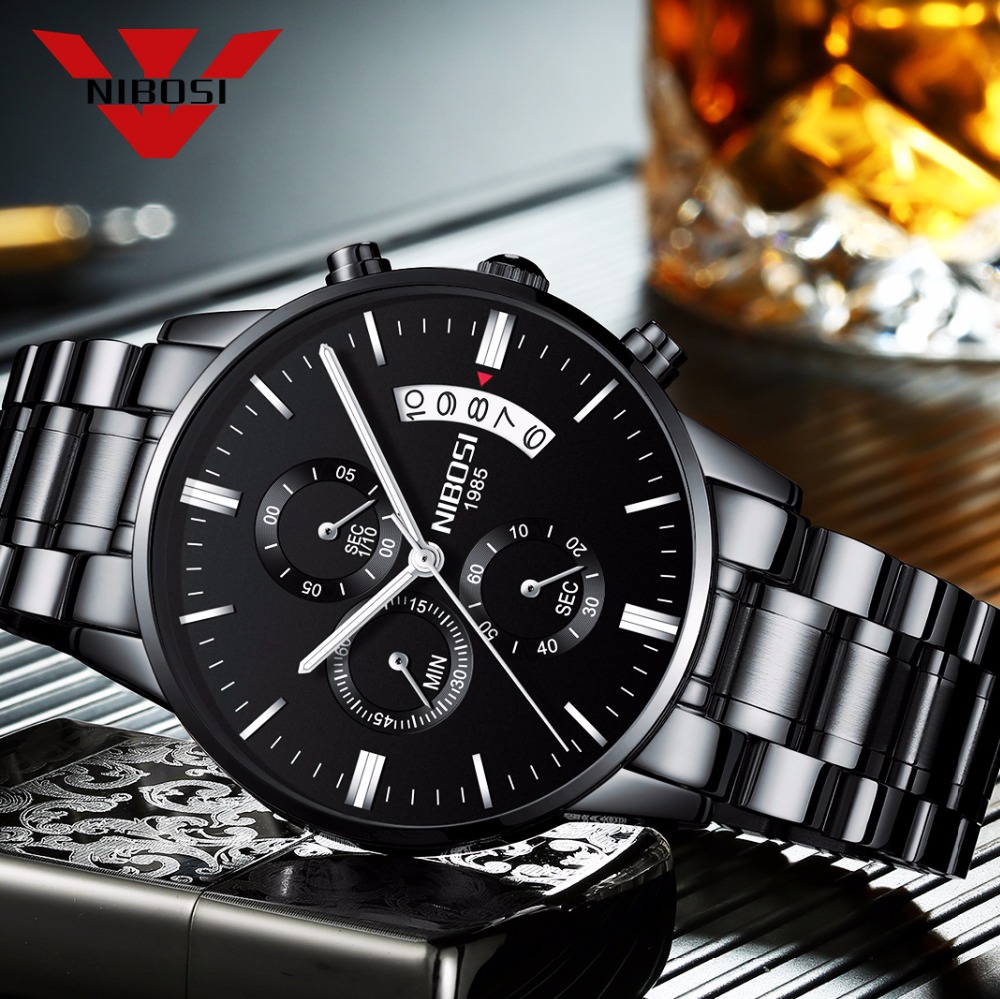 NIBOSI สแตนเลสสีดำนาฬิกาควอตซ์ - Luxury Watch Top 10 บทวิจารณ์และราคา